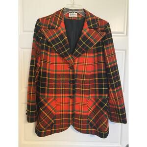 Peerless of Boston VTG Jacket 1970s Plaid 13 14 Retro Red Green Yellow Black